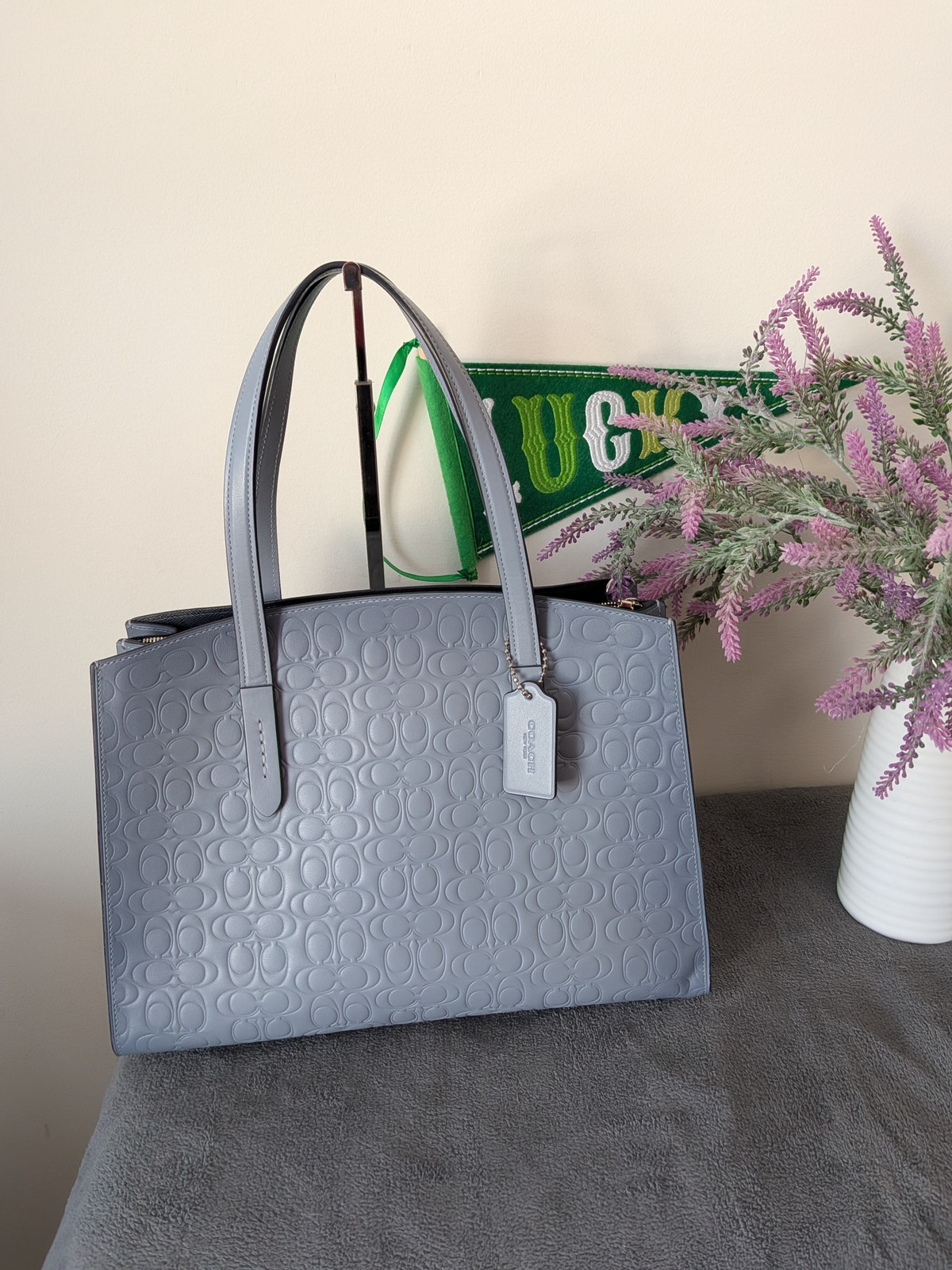 Coach Charlie Carryall In Blue/Grey Signature Leather